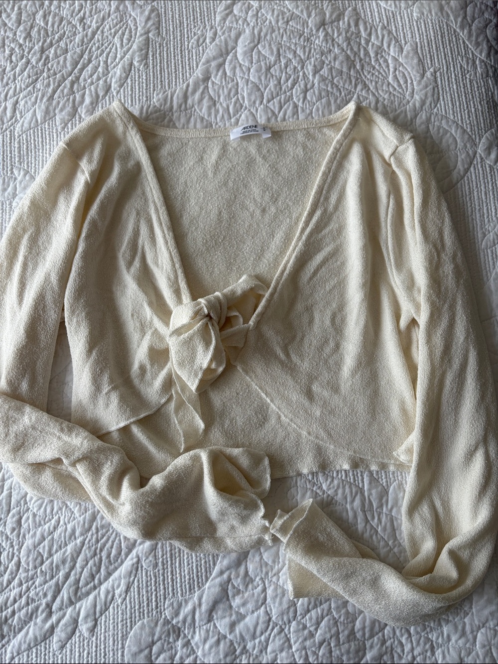 Ardene Cream Tie-Front Long Sleeve Crop Top